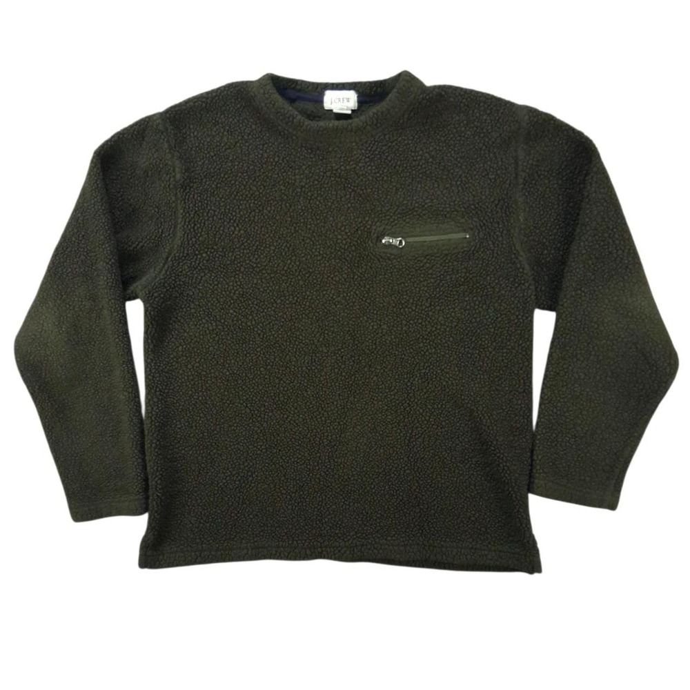 J.Crew Mens Textured Sherpa Fleece Pullover Sweater Brown Size L Zip Pocket
